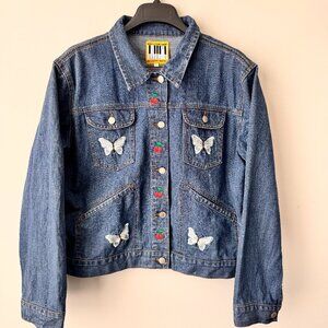 Rare Kiko for Unif Butterfly Cherry Embroidered Denim Jacket